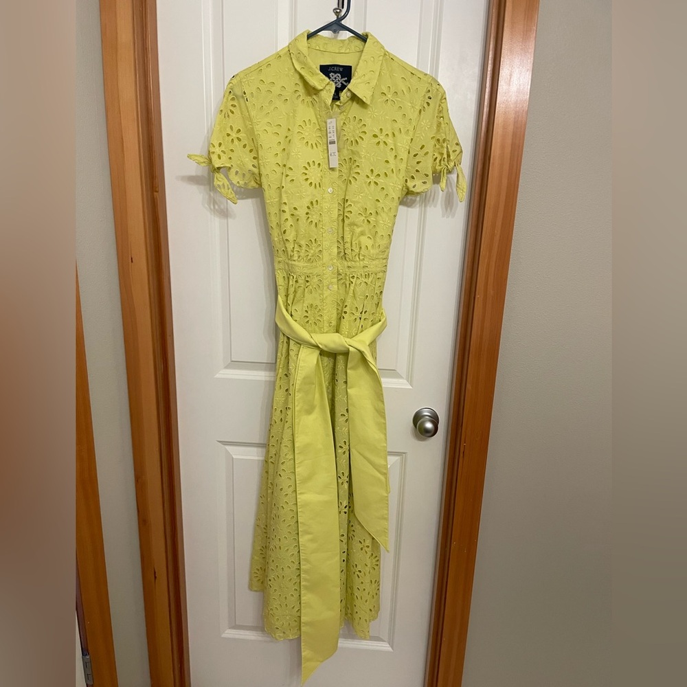 J. Crew Eyelet Dress. Size 6. Bright lime yellow. NWT.